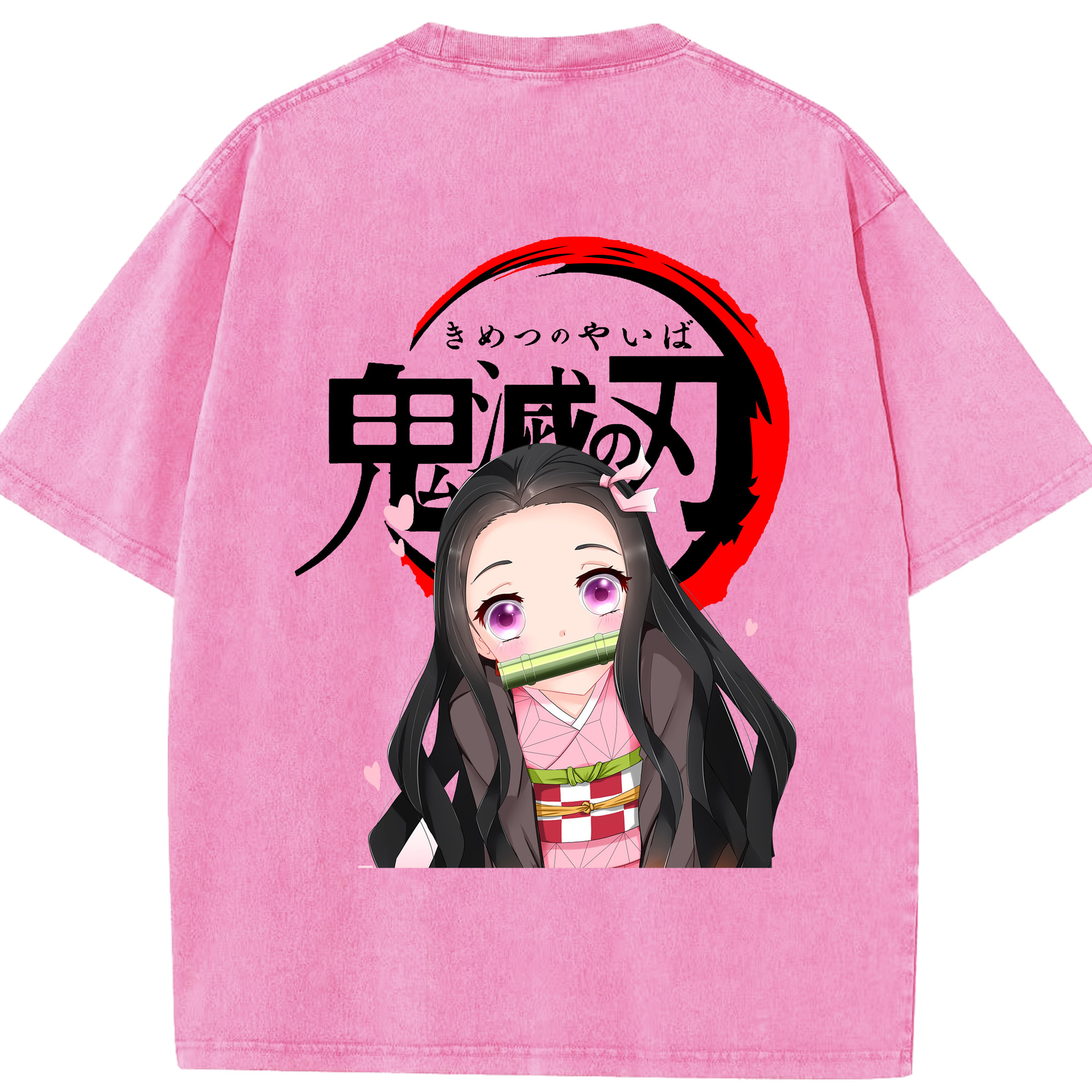 （画像用） 鬼滅の刃（きめつのやいば）竈門 禰󠄀豆子／かまど ねずこ Kamado Nezuko 綿100% ヴィンテージ風 半袖Tシャツ（背面プリント）